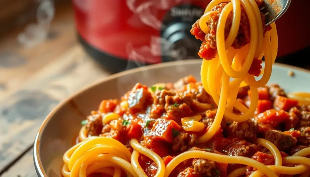 Slow cooker pasta dish with ground beef