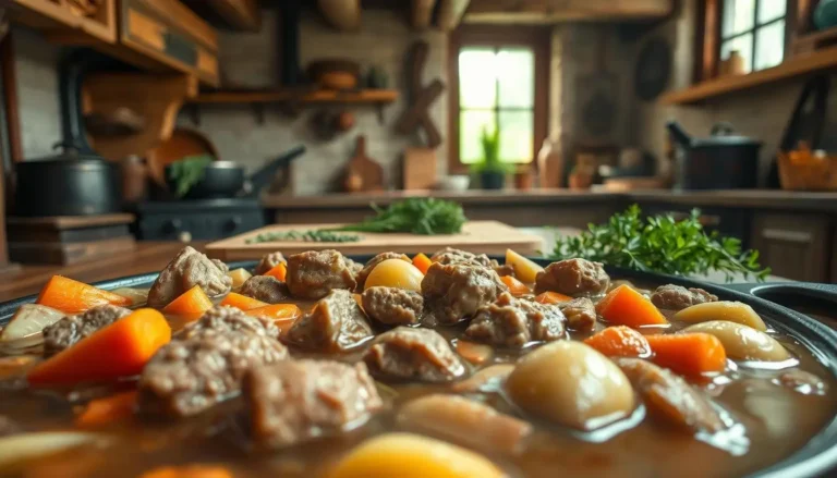 FAQ What makes this lamb stew recipe special? This recipe is special because it's easy to make and clean up. It's great for a cold evening or a special event. When is this lamb stew dish best served? Serve this stew on a chilly evening or for a special occasion. It's perfect for cold weather comfort. Why will readers love this lamb stew recipe? Readers will love it because it's simple, delicious, and filling. What are the essential ingredients for this lamb stew? You'll need lamb shoulder or leg, onions, garlic, carrots, potatoes, and broth. Season with salt, pepper, and thyme. You can also add dried apricots and chickpeas. What kitchen tools and equipment are needed to prepare this lamb stew? You'll need a large Dutch oven or pot, a cutting board, knife, and spoon. A slow-cooker is also good for this recipe. How do you prepare the lamb stew step-by-step? Start by cutting the lamb into small pieces and seasoning with salt and pepper. Sauté the onions and garlic in a pot, then add the lamb and cook until browned. Next, add the broth and bring to a boil. Add the carrots and potatoes and simmer until they're tender. Season with thyme and serve hot. What are the expert tips for making the perfect lamb stew? Use a slow-cooker or Dutch oven to cook the stew low and slow. This tenderizes the lamb and makes the broth rich and flavorful. Add a variety of spices and seasonings for depth and complexity. How do you store and reheat the leftover lamb stew? Cool the stew to room temperature and refrigerate or freeze it. For refrigeration, use an airtight container for up to 3 days. For freezing, use an airtight container or bag for up to 3 months. To reheat, thaw overnight in the fridge and then heat on the stovetop or in the microwave. What is the nutritional information and dietary notes for this lamb stew recipe? The stew is a good source of protein and fiber. It's low in calories and fat. The ingredients and potential allergens are noted in the dietary information.