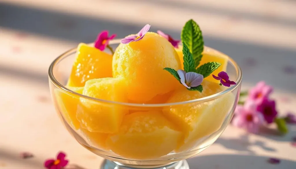 Tropical fruit sorbet with fresh mango