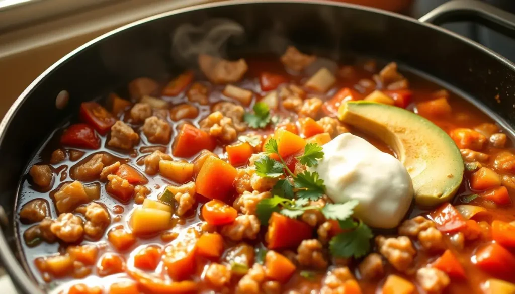 Healthy ground turkey chili recipe with vegetables