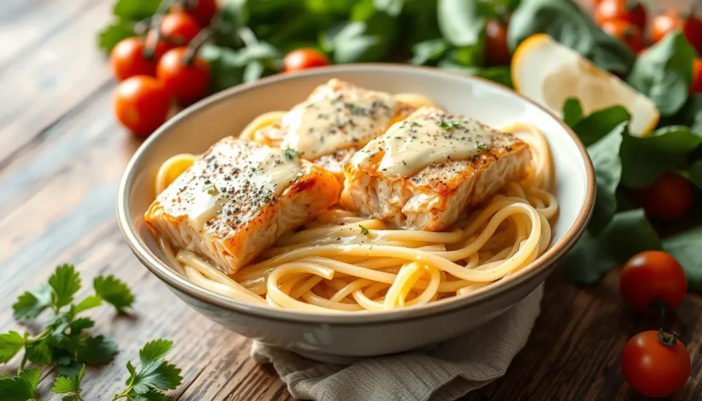 healthy salmon pasta