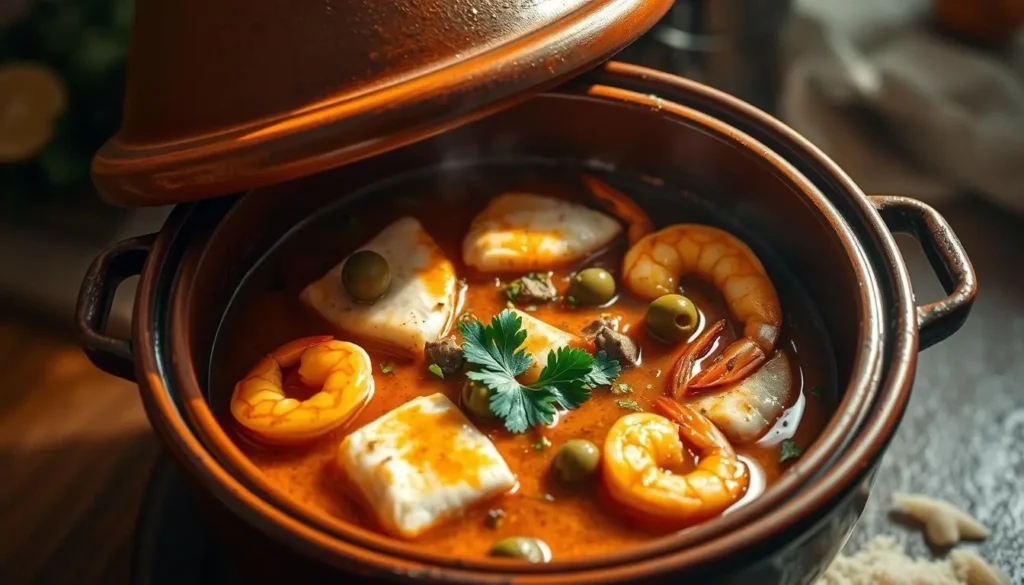 Moroccan Fish Stew in Traditional Tagine