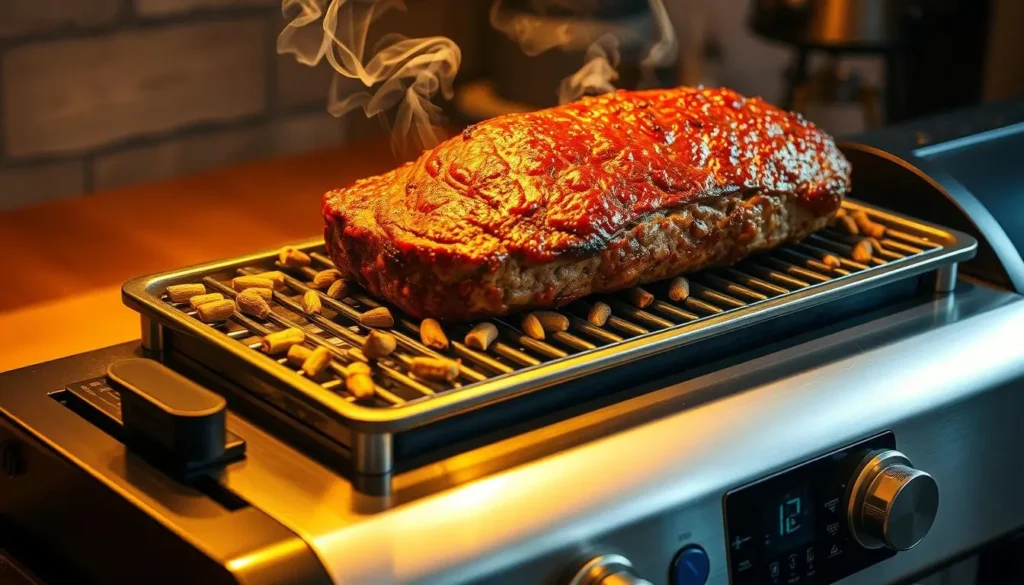 smoked meatloaf on pellet grill equipment